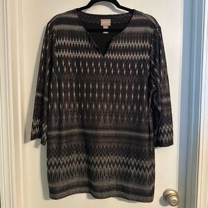 Chico's Black and metallic gold top 3/4 sleeve size XL